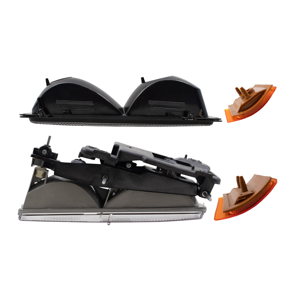 Brock Replacement 8 Pc Set Composite Headlights Front Park Signal Lights with Upper and Lower Side Markers Compatible with 1994-2002 C/K Pickup Truck