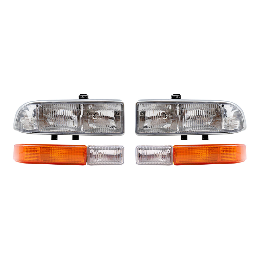 Brock Replacement Driver and Passenger Side Halogen Combination Headlight Assemblies and Park Signal Fog Light Units 4 Piece Set Compatible with 1998-2005 Blazer & 1998-2004 S10