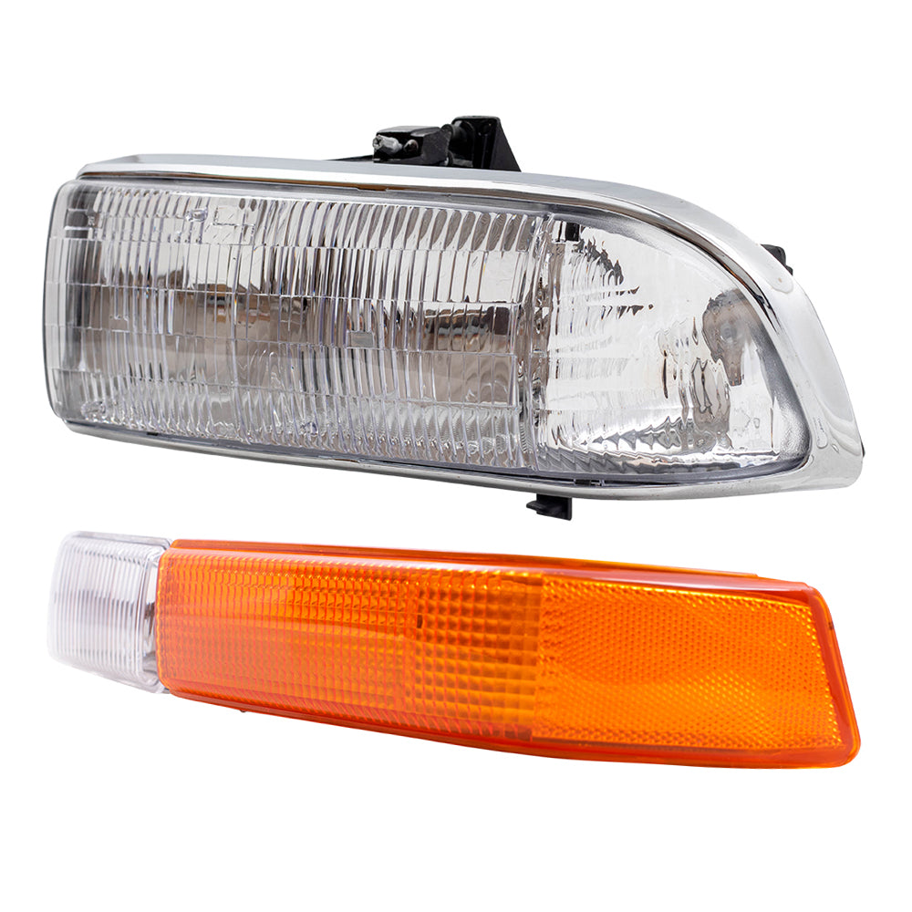 Brock Replacement Driver and Passenger Side Halogen Combination Headlight Assemblies and Park Signal Fog Light Units 4 Piece Set Compatible with 1998-2005 Blazer & 1998-2004 S10