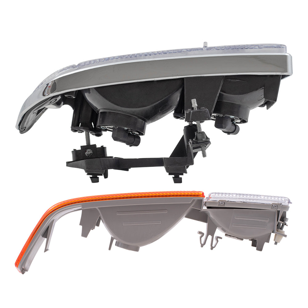 Brock Replacement Driver and Passenger Side Halogen Combination Headlight Assemblies and Park Signal Fog Light Units 4 Piece Set Compatible with 1998-2005 Blazer & 1998-2004 S10