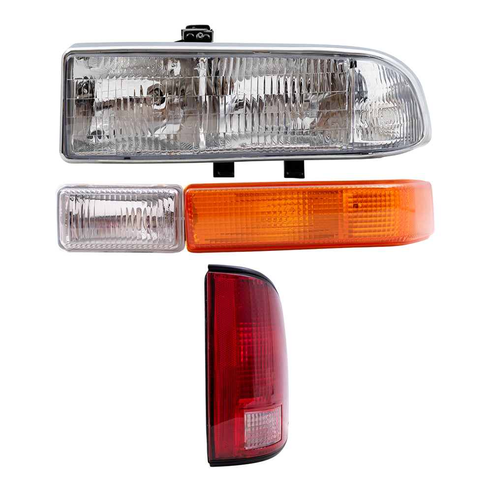 Brock Replacement Driver and Passenger Side Headlights, Park Signal Fog Lights and Tail Lights with Black Edge 6 Piece Set Compatible with 1998-2004 S10