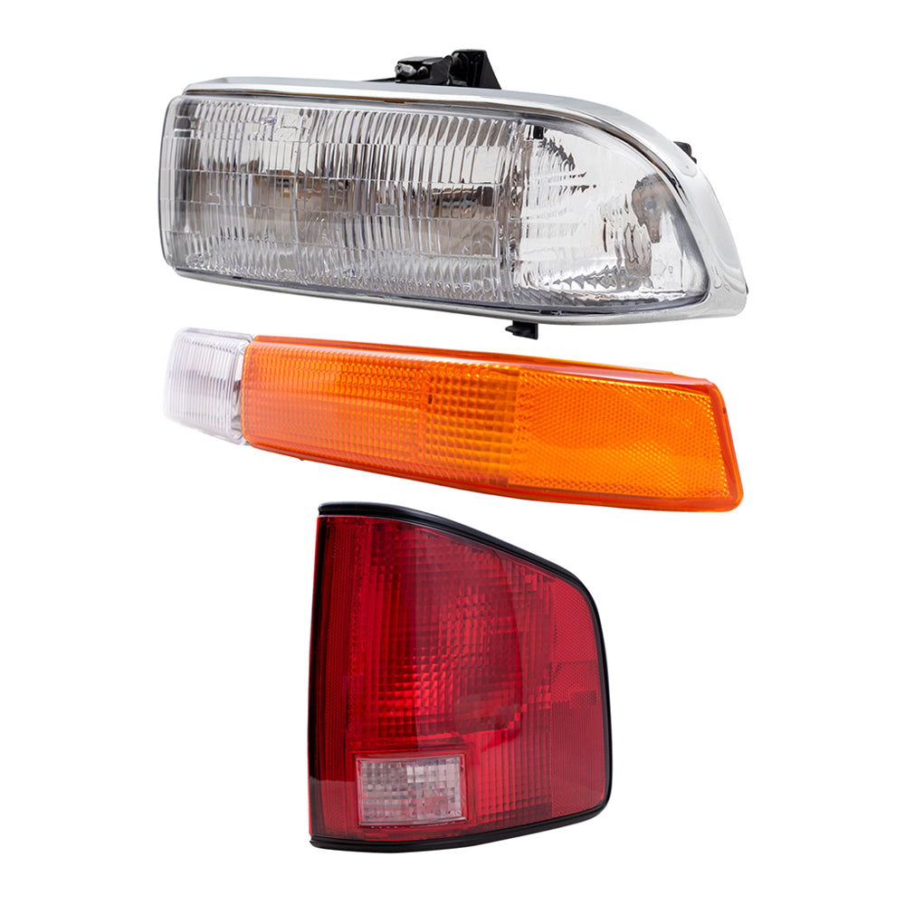 Brock Replacement Driver and Passenger Side Headlights, Park Signal Fog Lights and Tail Lights with Black Edge 6 Piece Set Compatible with 1998-2004 S10