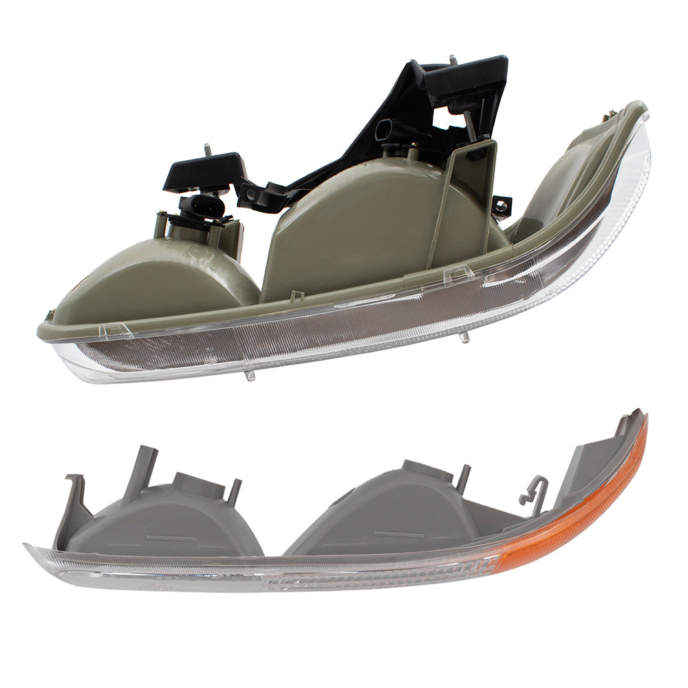 Brock Replacement Passenger Headlight with Side Signal Light Compatible with 1999-2002 Silverado Pickup Truck 16526134 15199559