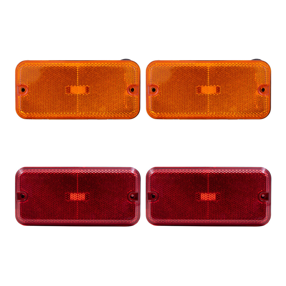 Brock Replacement Driver and Passenger Red/Amber Side Marker Light Units 4 Piece Set Compatible with 1985-1996 GM G-Series Van