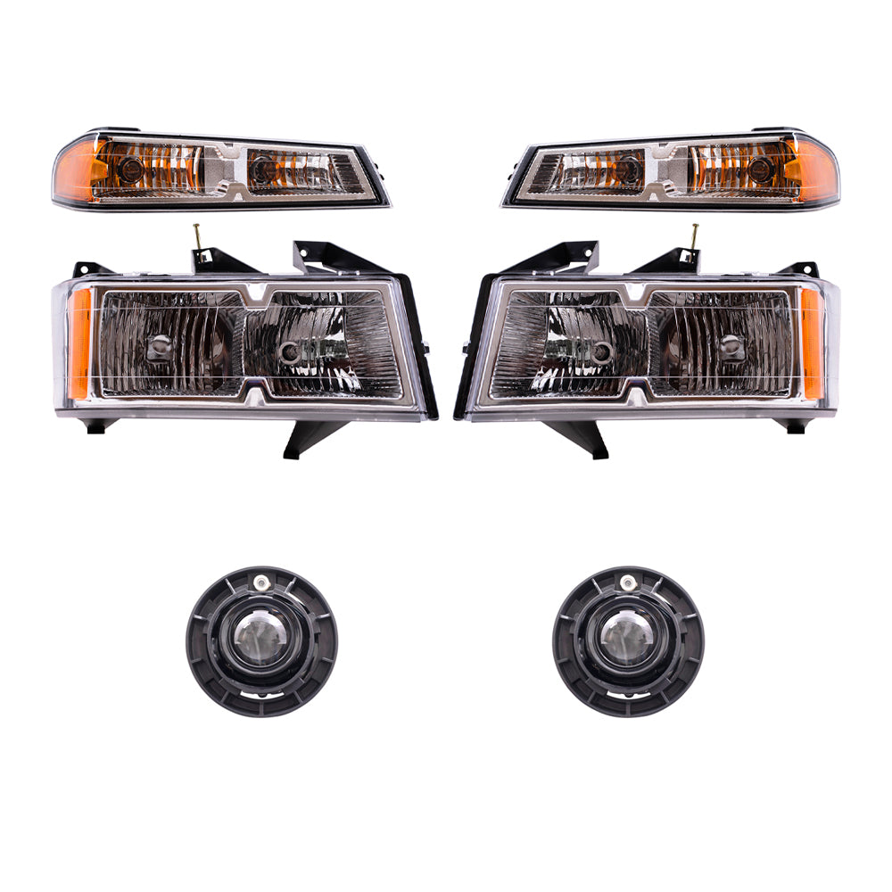 Brock Replacement Driver and Passenger Side Headlights, Park Signal Lights and Fog Lights 6 Piece Set Compatible with 2005-2008 Colorado with Xtreme Package ONLY