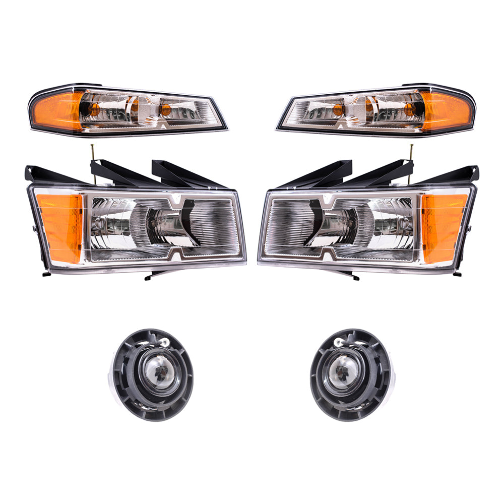 Brock Replacement Driver and Passenger Side Headlights, Park Signal Lights and Fog Lights 6 Piece Set Compatible with 2005-2008 Colorado with Xtreme Package ONLY
