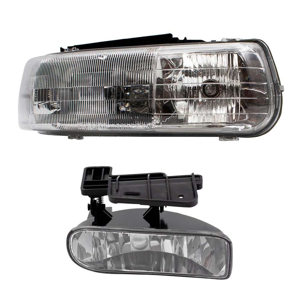 Brock Replacement Driver and Passenger 4 Pc Set Headlights with Fog Lights Compatible with 1999-2002 Silverado Pickup 10368476 10368477