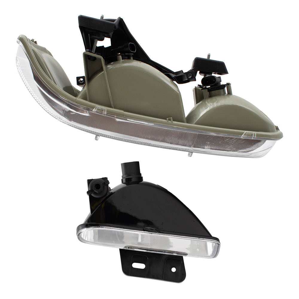 Brock Replacement Driver and Passenger 4 Pc Set Headlights with Fog Lights Compatible with 1999-2002 Silverado Pickup 10368476 10368477