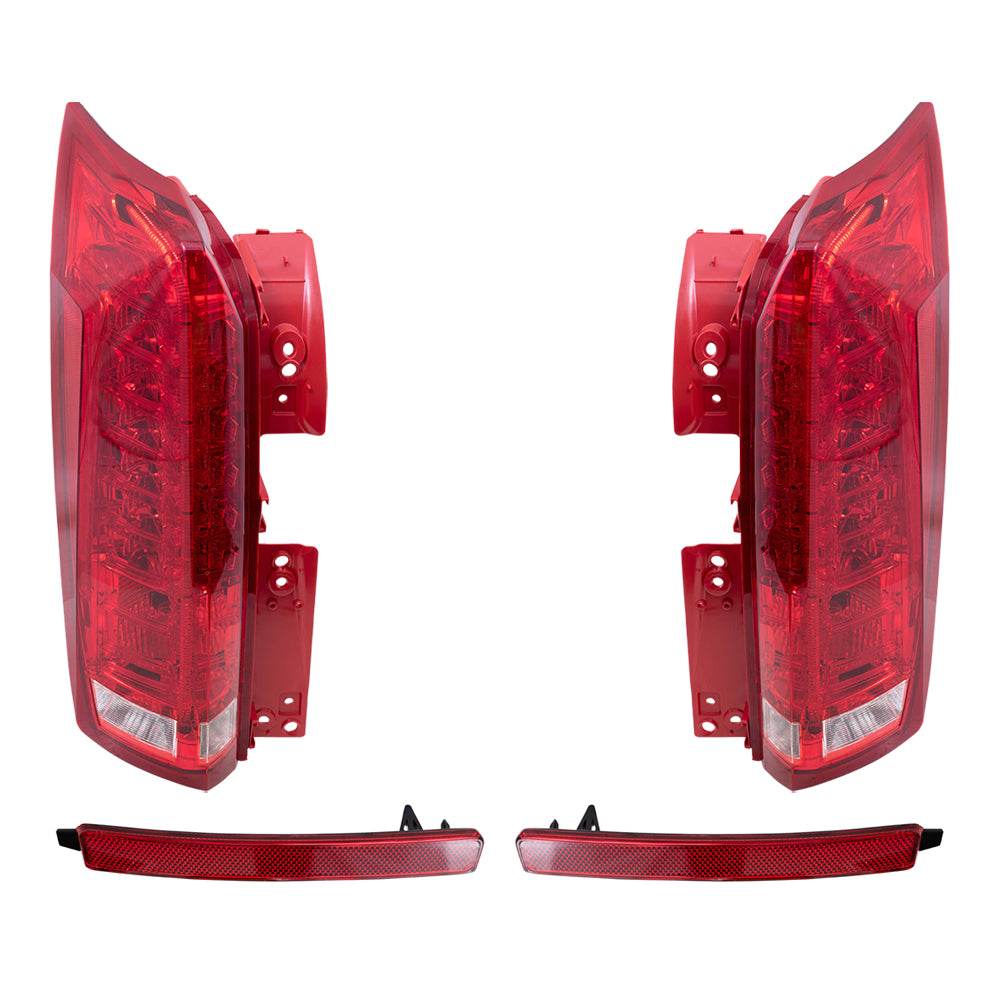 Brock Replacement Driver and Passenger Side Tail Light Assemblies and Rear Reflectors 4 Piece Set Compatible with 2010-2016 SRX