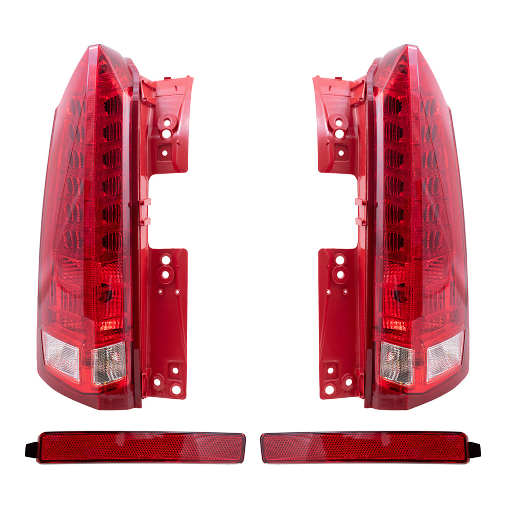 Brock Replacement Driver and Passenger Side Tail Light Assemblies and Rear Reflectors 4 Piece Set Compatible with 2010-2016 SRX