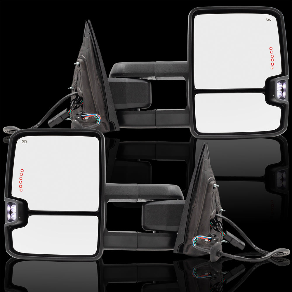 Brock Replacement Performance Upgrade Tow Mirrors Chrome Cap Power Folding Heated Smoke External Signal Compatible with 2014-2018 Silverado Sierra Pickup Truck