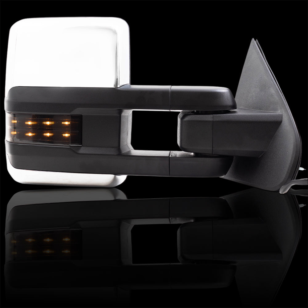 Brock Replacement Performance Upgrade Tow Mirrors Chrome Cap Power Folding Heated Smoke External Signal Compatible with 2014-2018 Silverado Sierra Pickup Truck