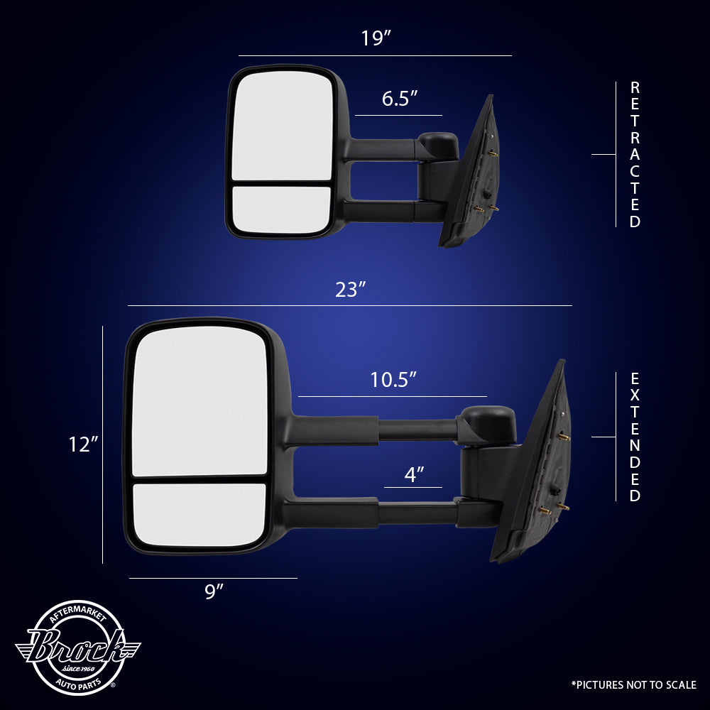 Brock Replacement Driver Manual Telescopic Tow Mirror Compatible with 2007-2014 Silverado Sierra Pickup Truck 20862094