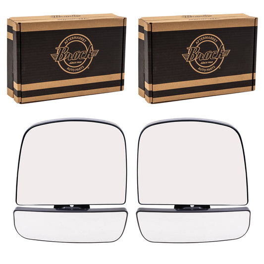 Brock Aftermarket Replacement Driver Left Passenger Right Upper and Lower Mirror Glass and Base Without Heat 4 Piece Set Compatible With 2008-2022 Chevy Express