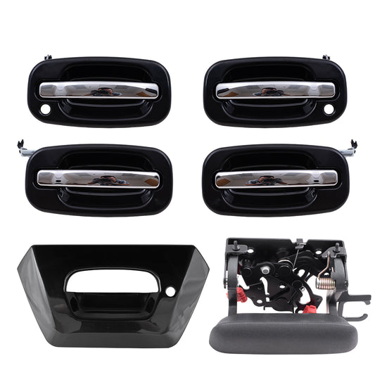 Brock Replacement Front and Rear Outside Door Handles, Tailgate Handle and Tailgate Handle Bezel Paint to Match Black 6 Piece Set Compatible with 2002-2006 Avalanche