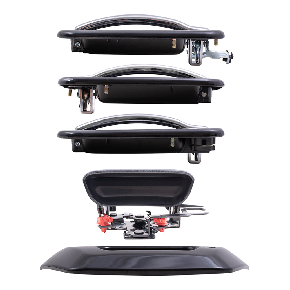 Brock Replacement Front and Rear Outside Door Handles, Tailgate Handle and Tailgate Handle Bezel Paint to Match Black 6 Piece Set Compatible with 2002-2006 Avalanche