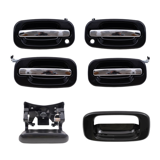 Brock Replacement Front and Rear Outside Door Handles, Tailgate Handle and Tailgate Handle Bezel Paint to Match Black 6 Piece Set Compatible with 2001-2007 Silverado & 2001-2007 Sierra Crew Cab ONLY