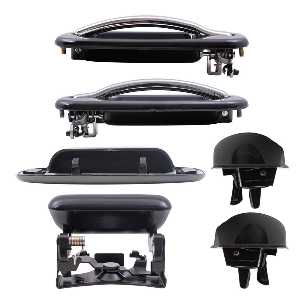 Brock Replacement Front and Rear Outside Door Handles, Tailgate Handle and Tailgate Handle Bezel 6 Piece Set Compatible with 1999-2007 Silverado & 1999-2007 Sierra Extended Cab ONLY