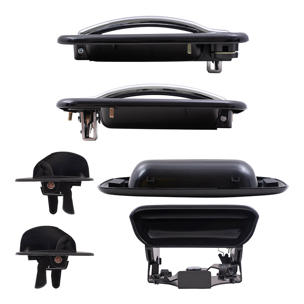 Brock Replacement Front and Rear Outside Door Handles, Tailgate Handle and Tailgate Handle Bezel 6 Piece Set Compatible with 1999-2007 Silverado & 1999-2007 Sierra Extended Cab ONLY
