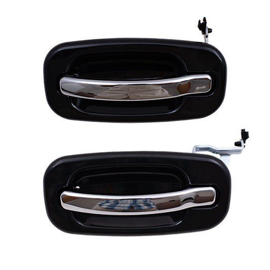 Brock Replacement Driver Side Set Outside Door Handles Black with Chrome Compatible with 1999-2007 Silverado Sierra Pickup Truck