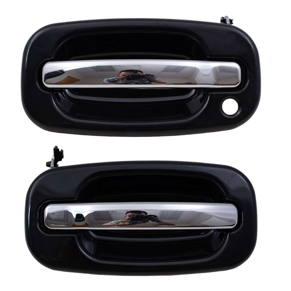 Brock Replacement Set Front Outside Door Handles Black Bezel w/ Chrome Levers Compatible with 1999-2007 Silverado Sierra Pickup Truck 15745149 15182419