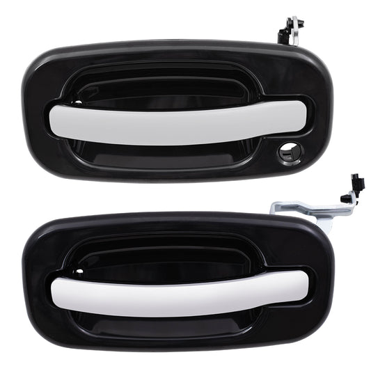 Brock Replacement Driver Side Set of Front & Rear Outside Door Handles Black w/ Chrome Lever Compatible with 1999-2007 Silverado Sierra Pickup Truck 15745149 15745141