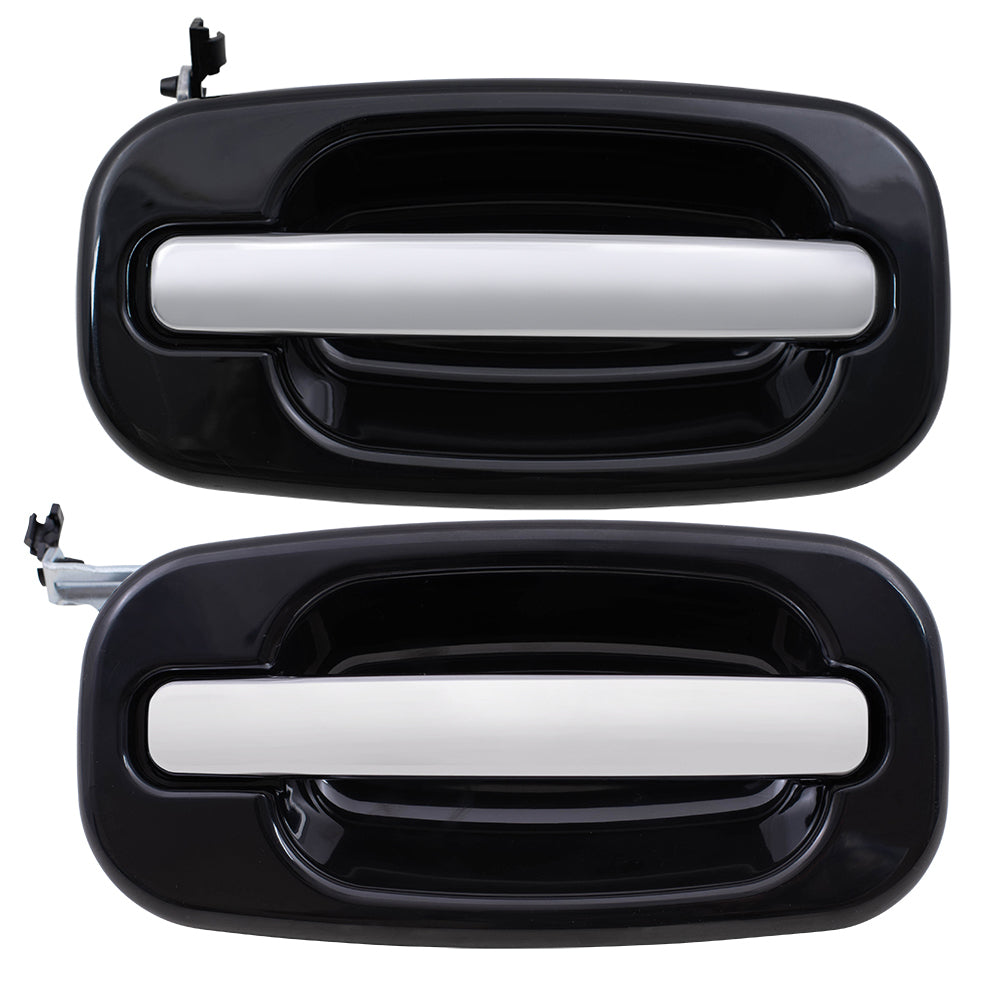 Brock Replacement Passenger Side Set Outside Door Handles Black with Chrome Compatible with 1999-2007 Silverado Sierra Pickup Truck