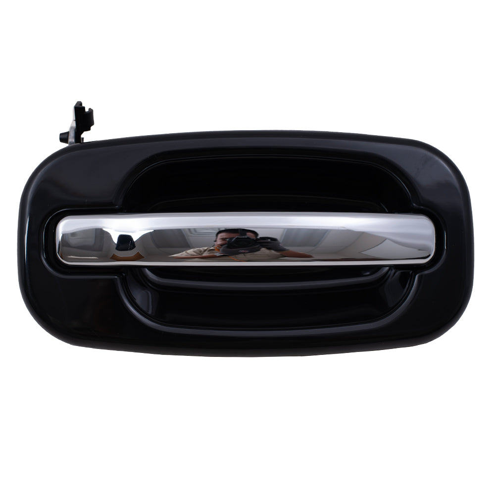 Brock Replacement Passenger Front Outside Door Handle Black Bezel w/ Chrome Lever Compatible with 1999-2007 Silverado Sierra Pickup Truck 15182419