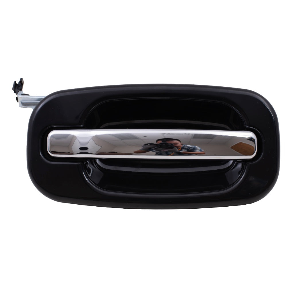 Brock Replacement Passenger Rear Outside Door Handle Black Bezel w/ Chrome Lever Compatible with 2001-2007 Silverado Sierra Crew Cab Pickup Truck