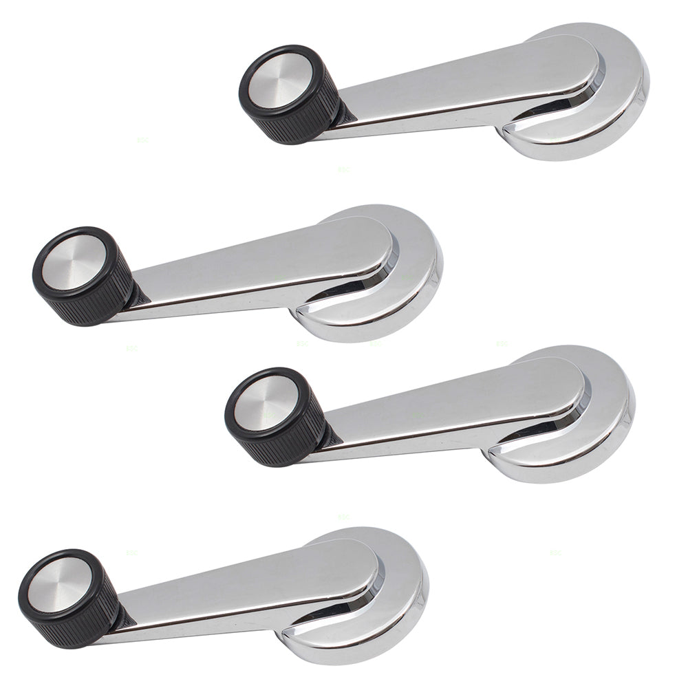 Brock Replacement 4 Pc Set Window Crank Handles Chrome w/ Black Knob Compatible with 1981-1994 Suburban 14026382