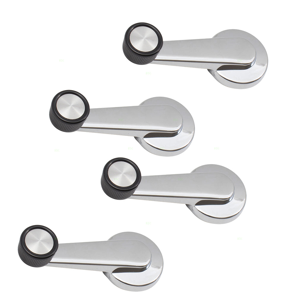 Brock Replacement 4 Pc Set Window Crank Handles Chrome w/ Black Knob Compatible with 1981-1994 Suburban 14026382