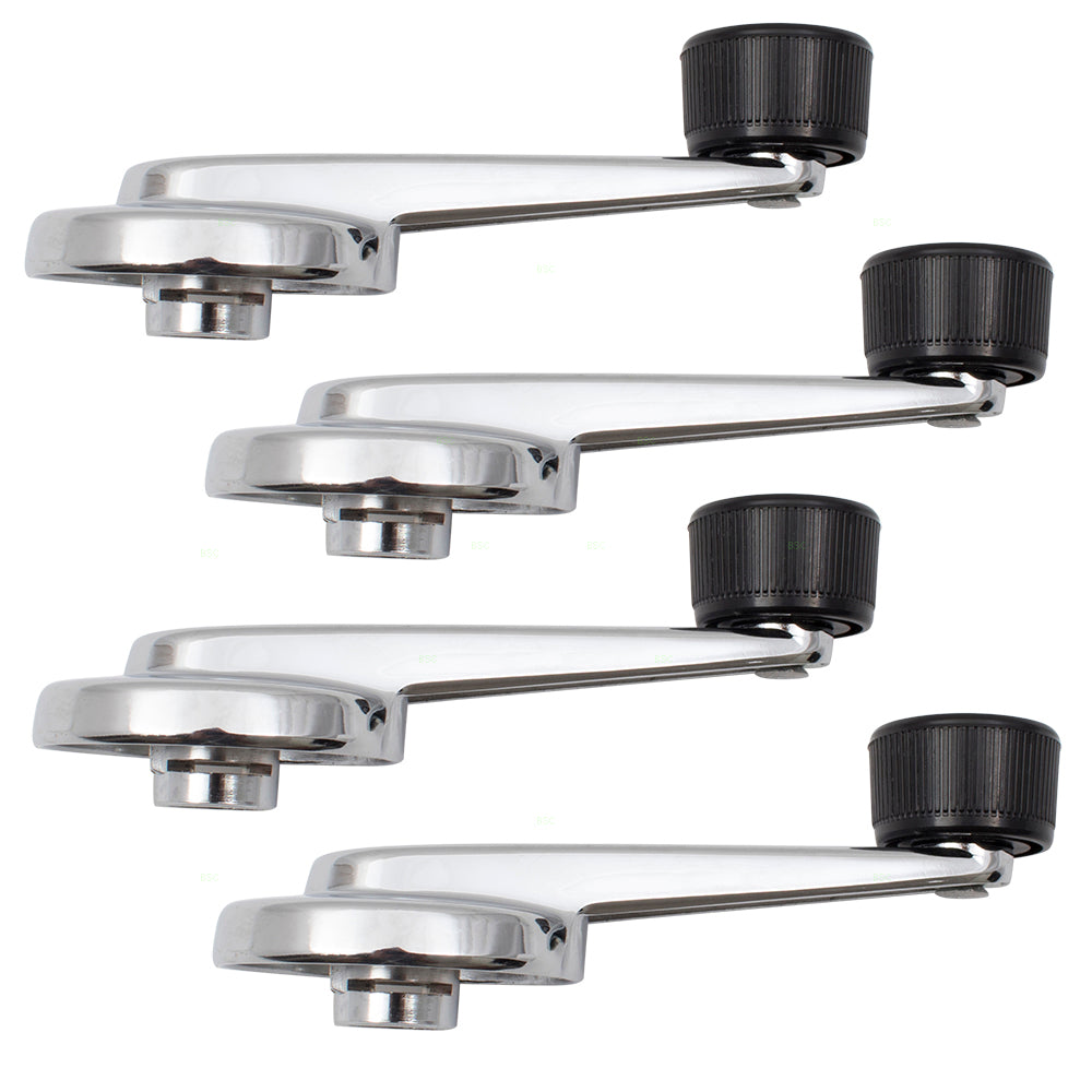 Brock Replacement 4 Pc Set Window Crank Handles Chrome w/ Black Knob Compatible with 1981-1994 Suburban 14026382