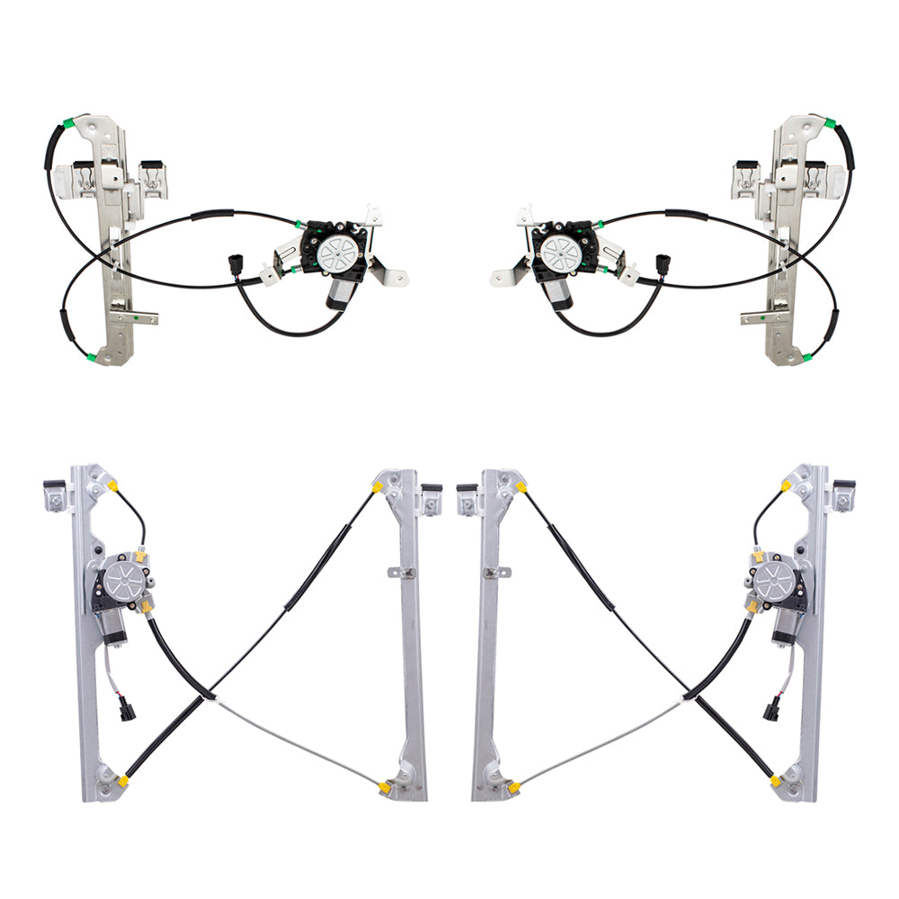 Brock Replacement 4 Pc Front & Rear Set Power Window Regulators with Motors Compatible with 2000-06 Tahoe Yukon 2002-2006 Escalade