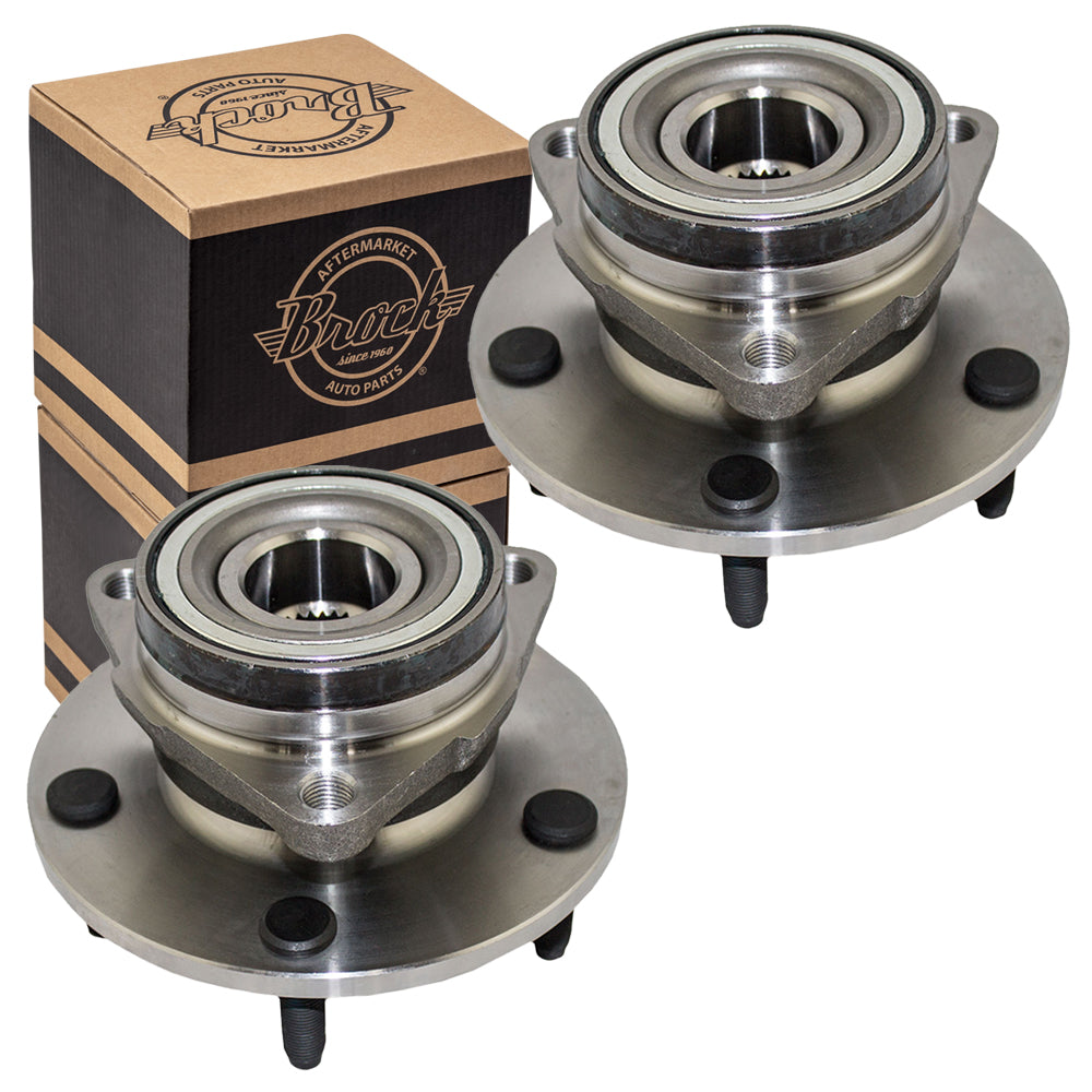 Brock Replacement Pair Set Front Wheel Hubs with Bearings Compatible with 1994-1996 1500 1997-1999 1500 Pickup Truck 4WD Rear-Wheel ABS 52008220