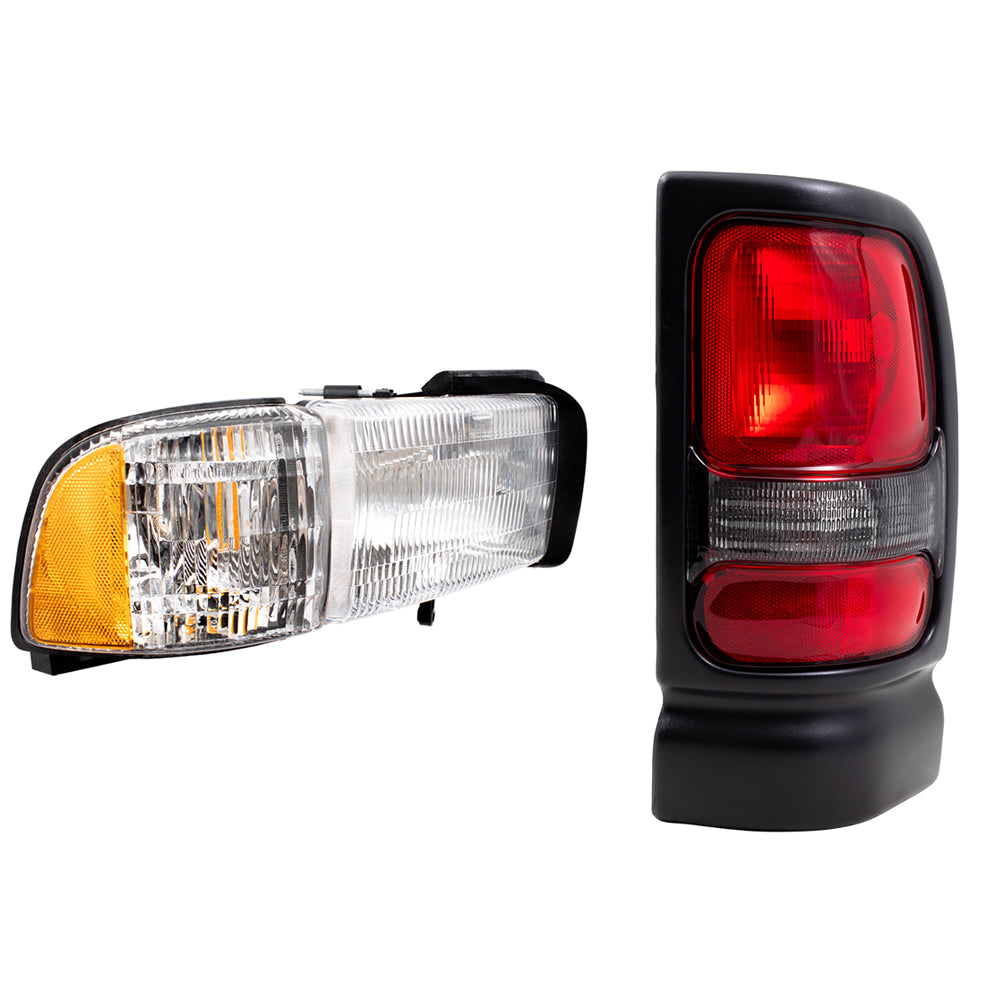 Brock Replacement Set Headlights with Corner Lamp and Tail Lights Smoked Back Up Lens