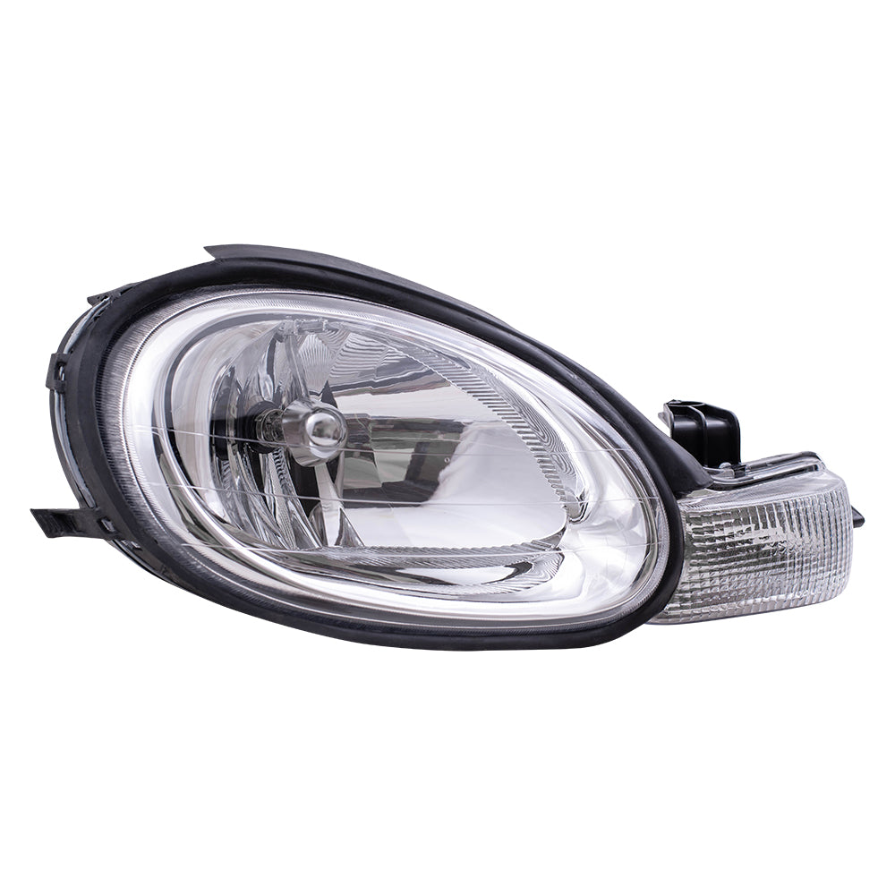 Brock Replacement Set Driver and Passenger Halogen Headlights with Chrome Bezel Compatible with 2000-2005 Neon 5288509AH 5288508AH