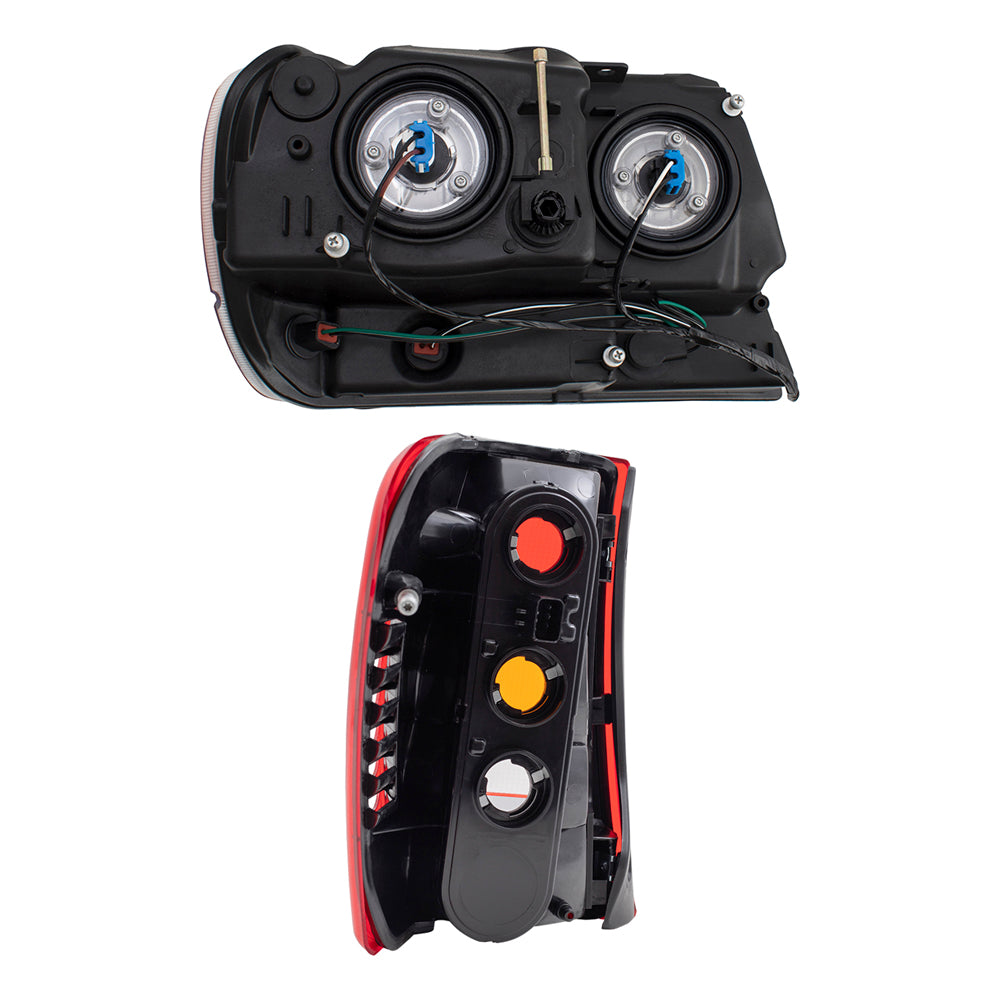 Brock Replacement Headlights with Chrome Bezel and Tail Lights Set Compatible with 2002-2004 Grand Cherokee