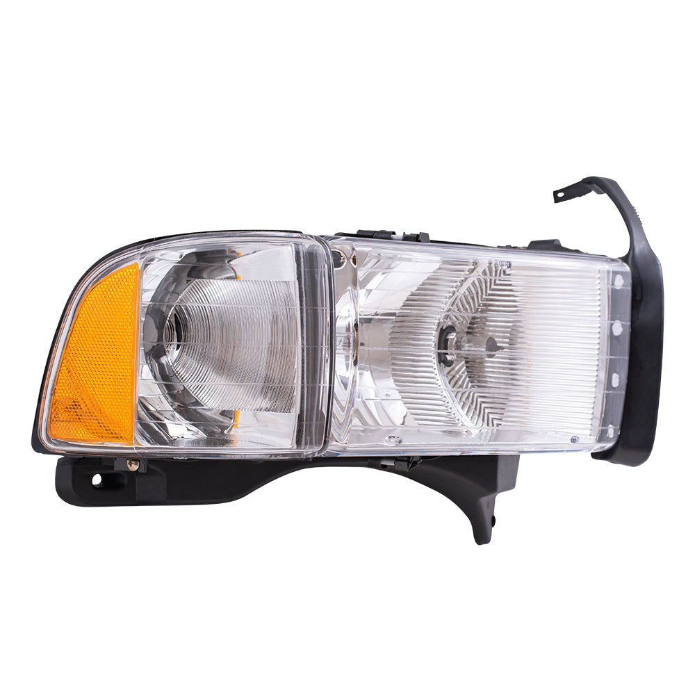 Brock Replacement Set Driver and Passenger Halogen Headlights with Corner Light Compatible with 1999-2002 Pickup Truck w/ Sport Package