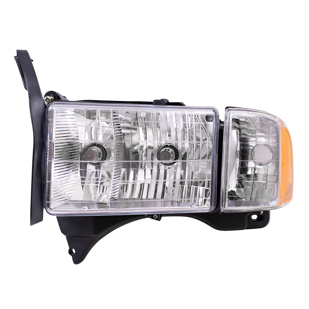 Brock Replacement Driver Halogen Headlight with Corner Light Compatible with 1999-2002 Pickup Truck w/ Sport Package 55077025AC