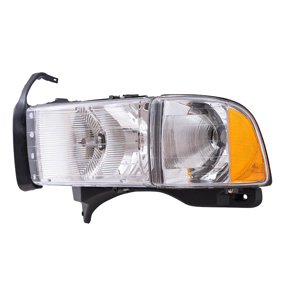 Brock Replacement Driver Halogen Headlight with Corner Light Compatible with 1999-2002 Pickup Truck w/ Sport Package 55077025AC