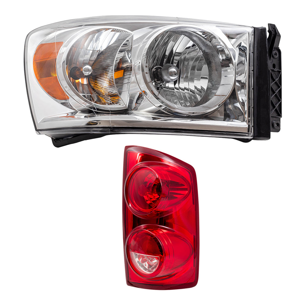 Brock Replacement Headlights and Tail Lights Compatible with 2007-2008 1500 2007-2009 2500/3500 Pickup Truck
