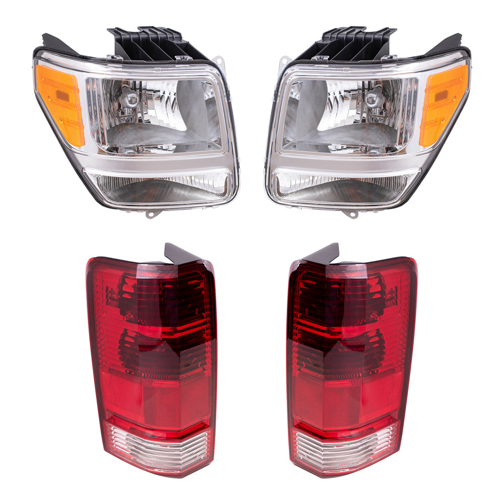 Brock Replacement Driver and Passenger Side Halogen Combination Headlight and Tail Light Assemblies 4 Piece Set Compatible with 2007-2011 Nitro