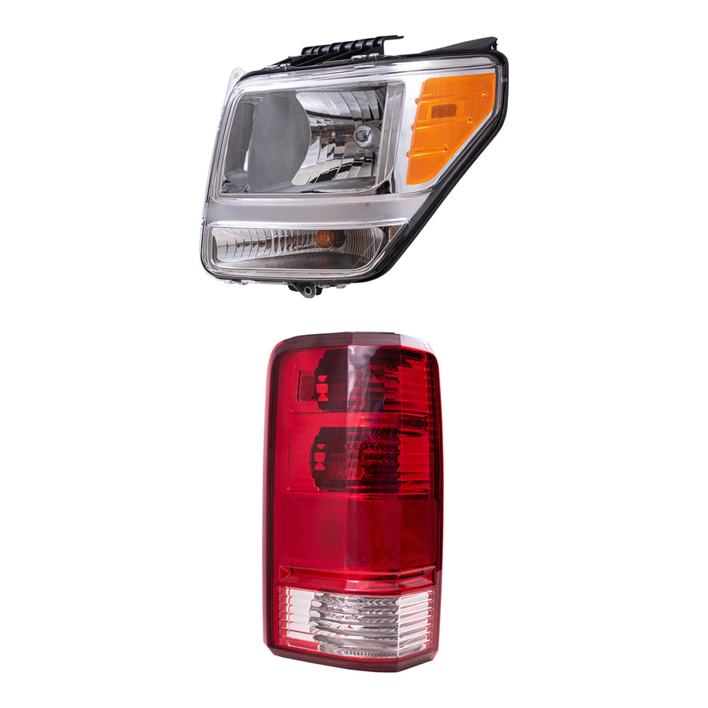 Brock Replacement Driver and Passenger Side Halogen Combination Headlight and Tail Light Assemblies 4 Piece Set Compatible with 2007-2011 Nitro