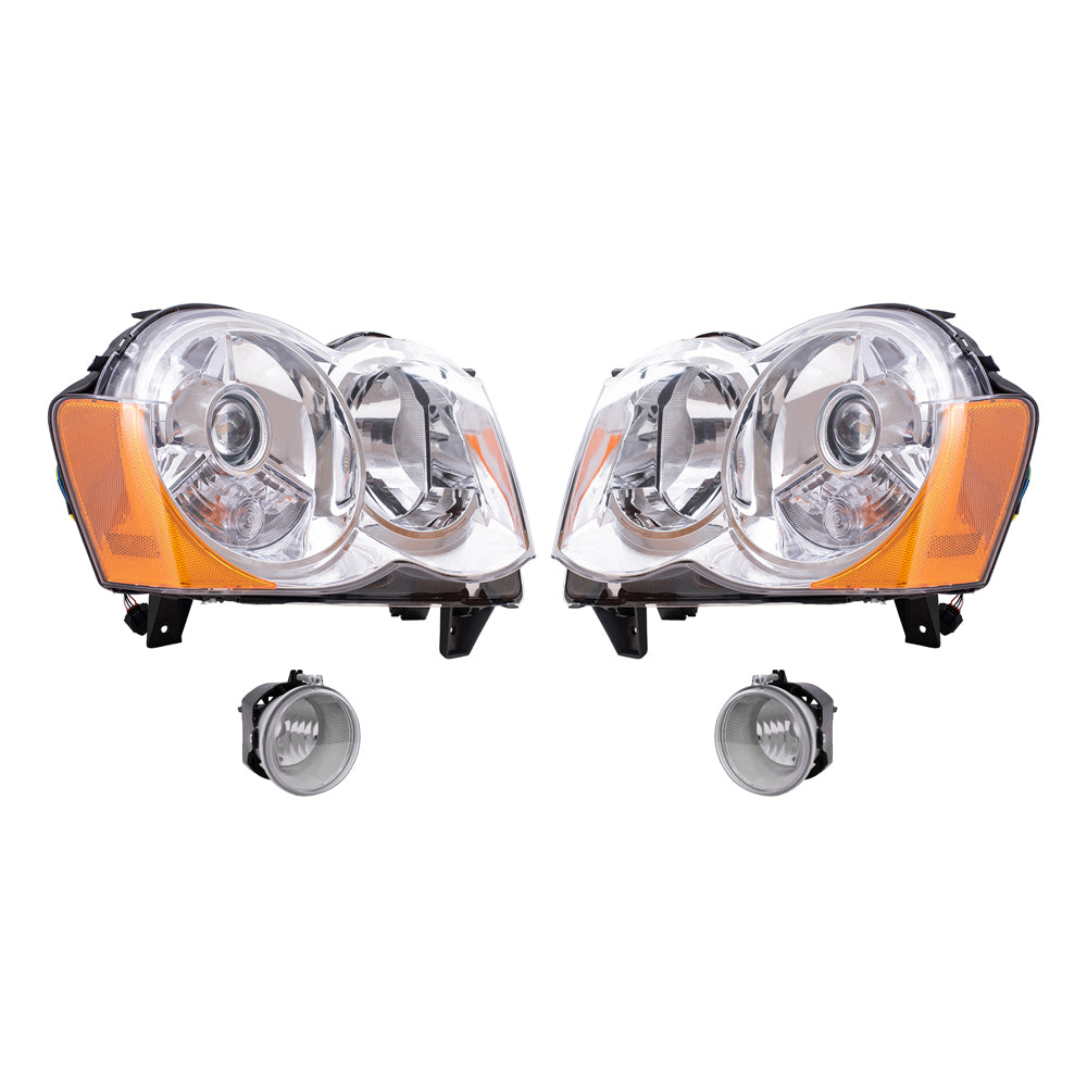 Brock Replacement Driver and Passenger Side HID Combination Headlight Assemblies and Fog Light Assemblies 4 Piece Set Compatible with 2008-2010 Grand Cherokee