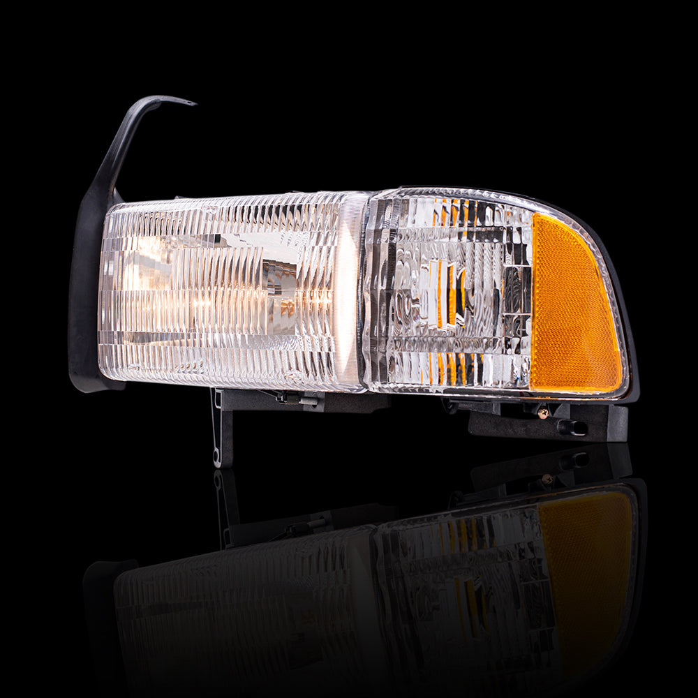 Brock Aftermarket Replacement Driver Left Passenger Right Halogen Combination Headlight and Corner Light Assembly Set Compatible with 1994-2002 Dodge Ram without Sport Package