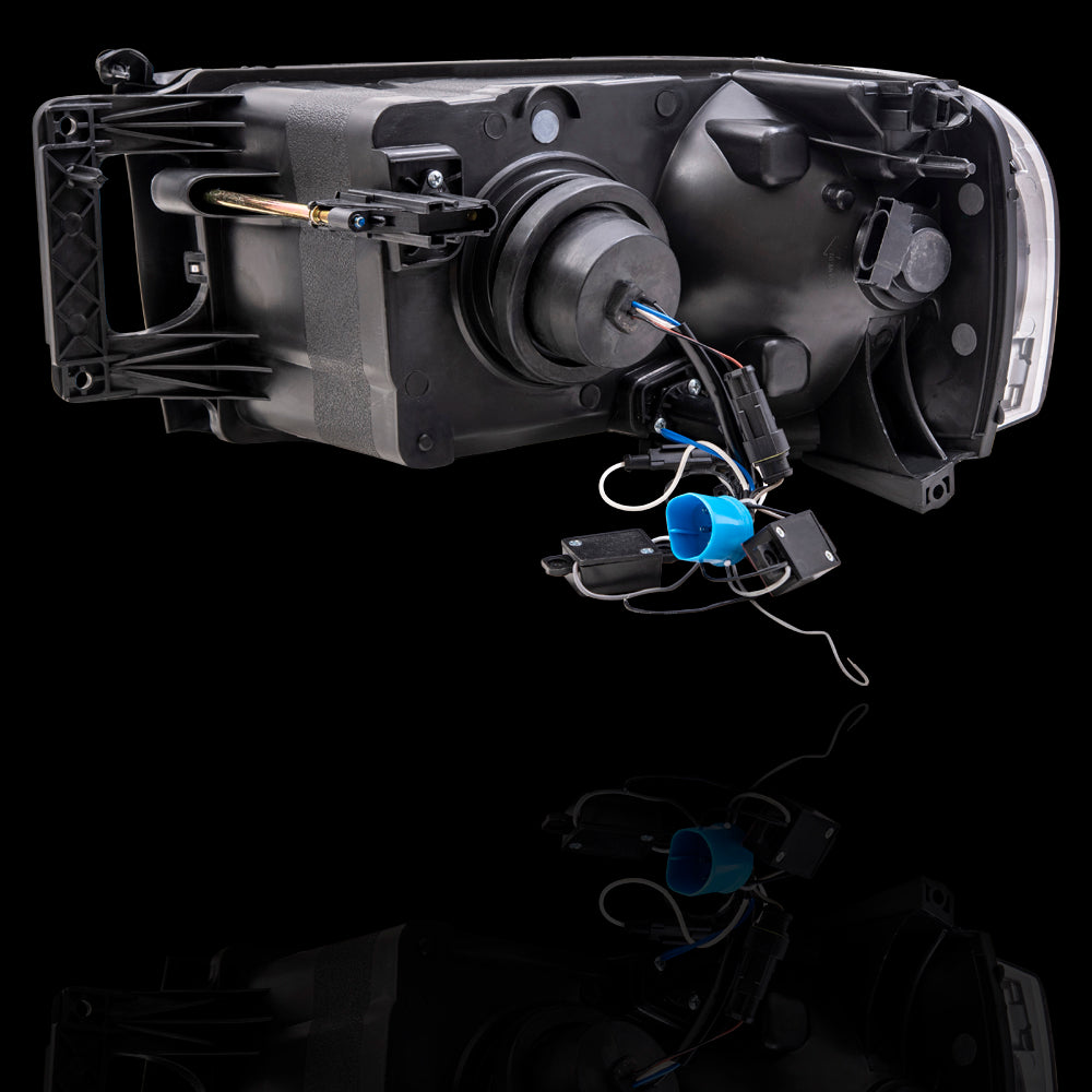Headlight for 2002-2005 Ram 1500 Projector Type w/ LED DRL Black for 2003-2005 Ram 2500 Set