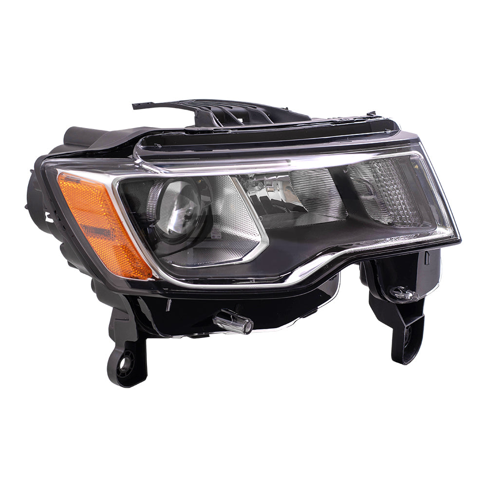Brock Replacement Driver and Passenger Side Halogen Combination Headlight Assembly with Chrome Bezel Set Compatible with 2017-2020 Grand Cherokee