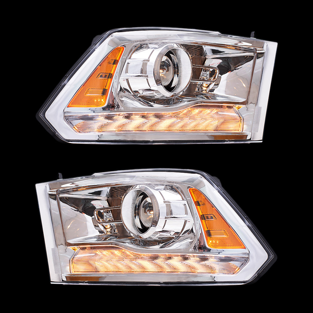Brock Replacement Driver and Passenger Side Projector Type Performance Halogen Combination Headlight Units W/Chrome Bezel Compatible with 2009 1500, 2010-2018 1500/2500/3500 & 2019-2021 1500 Classic