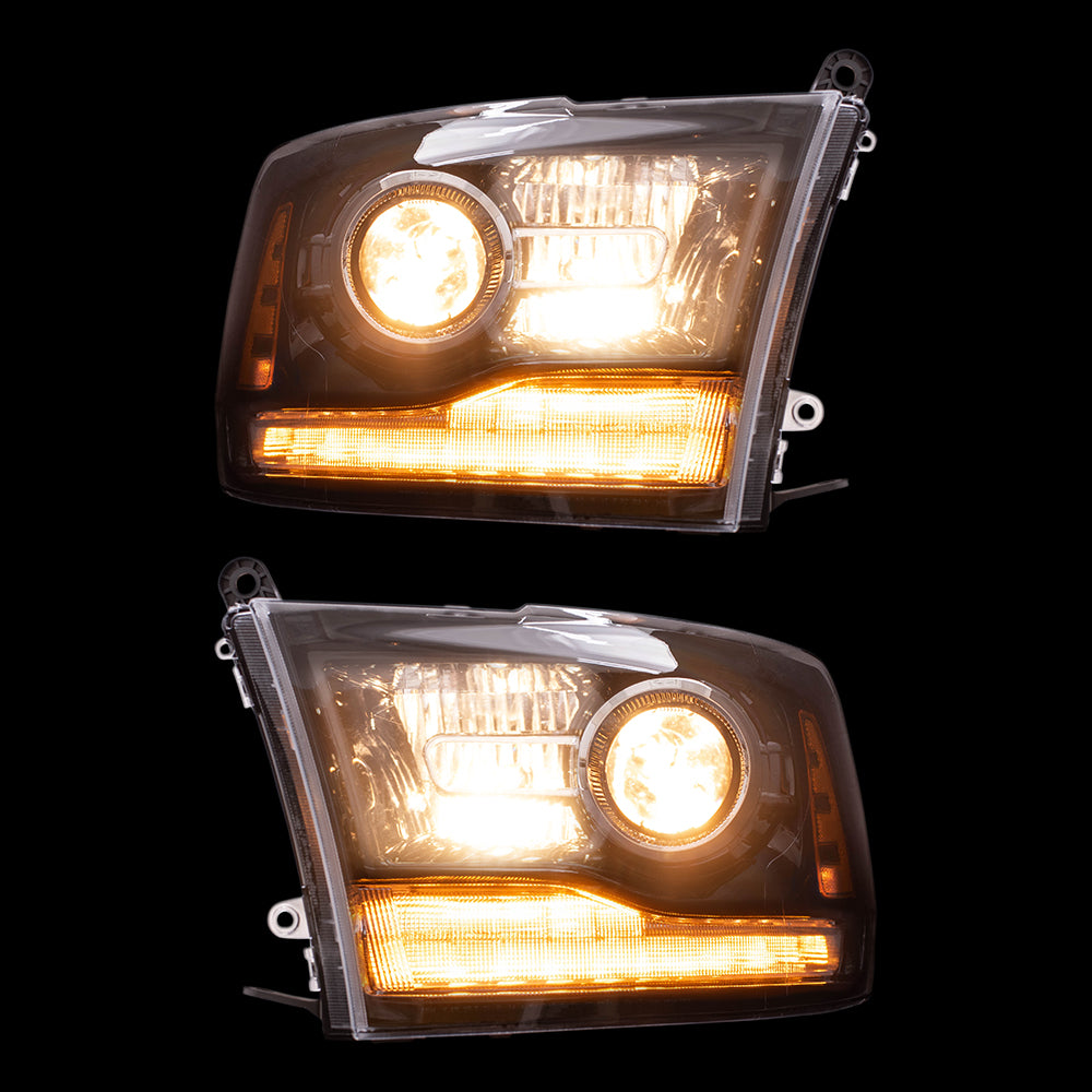 Brock Replacement Driver and Passenger Side Projector Type Performance Halogen Combination Headlight Units with Black Bezel Compatible with 2009 1500, 2010-2018 1500/2500/3500 & 2019-2021 1500 Classic