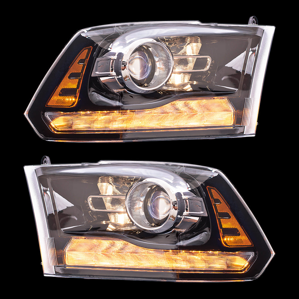 Brock Replacement Driver and Passenger Side Projector Type Performance Halogen Combination Headlight Units with Black Bezel Compatible with 2009 1500, 2010-2018 1500/2500/3500 & 2019-2021 1500 Classic